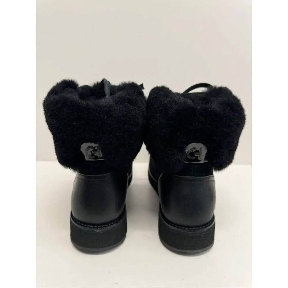 Cole Haan Winter Fur Boots Size 7.5B Womens Waterproof Black‎ Lugged Sole